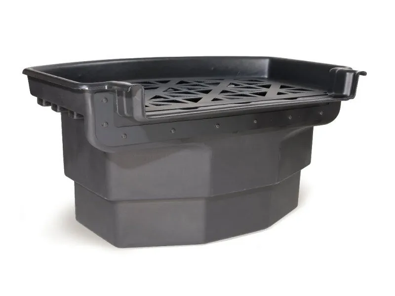 a black plastic container with a hole in the middle.