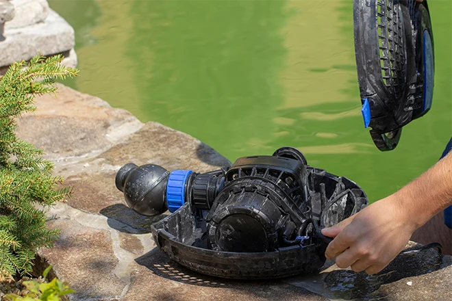 Pond pump clearance cleaning