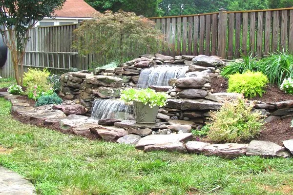 pondless waterfall surrounded by plants