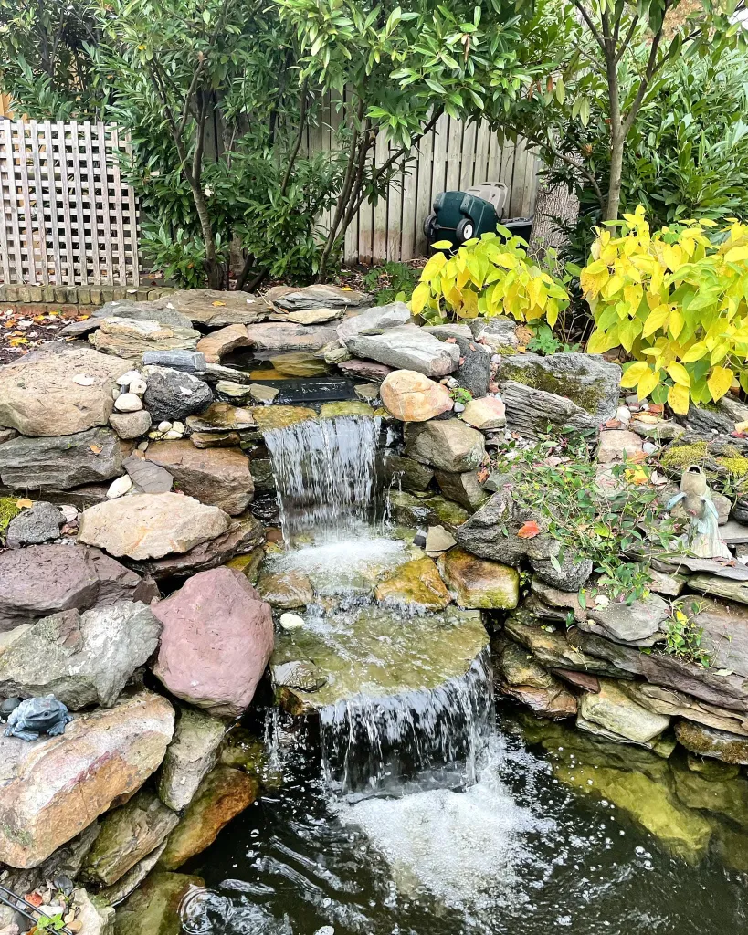 Multi-drop waterfall into pond